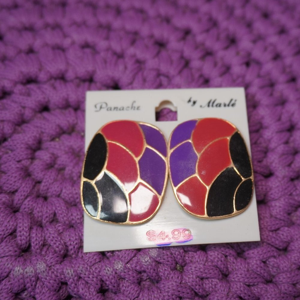 Panache Womens Red Black And Purple Oval Shaped Vintage Earrings